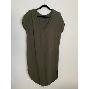bobi olive green V-neck‎ gauze cotton shift dress size small